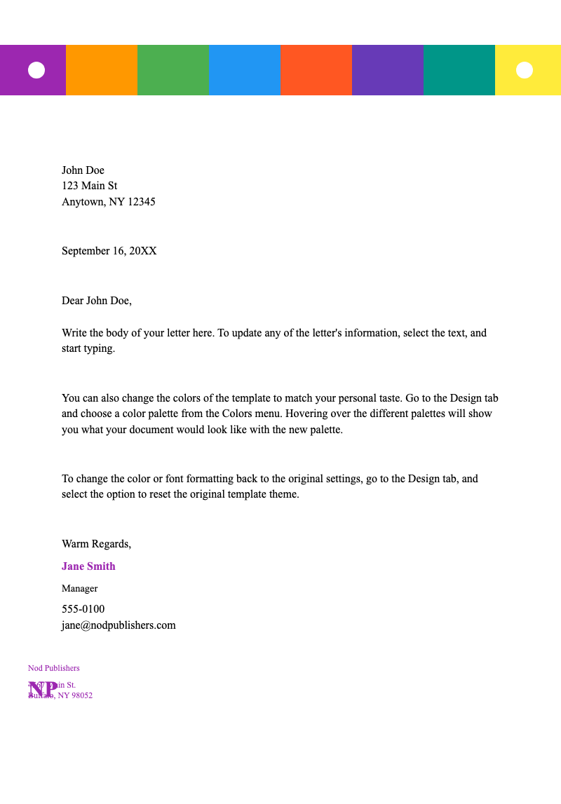 Geometric letterhead - Professional business letter template with vibrant header design for formal correspondence and company communications.